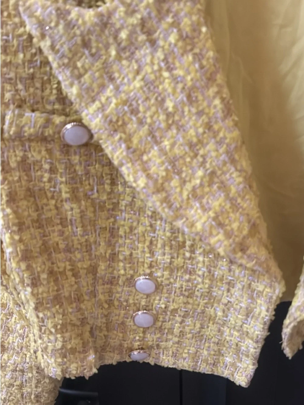 L'ATISTE Bright Yellow Tweed Cropped Blazer - Picture 2 of 3